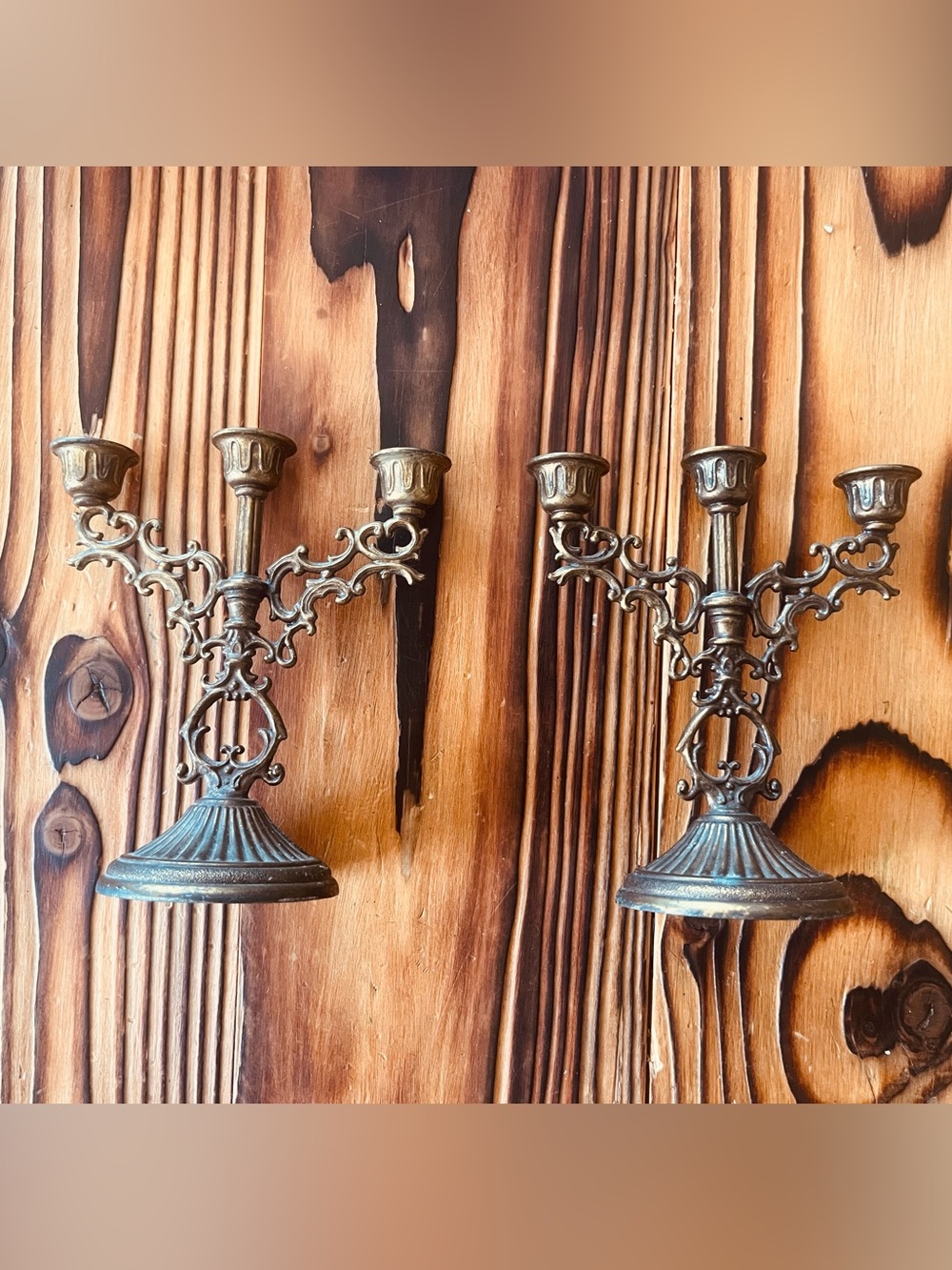 Small Vintage Brass Candelabra Set of Two